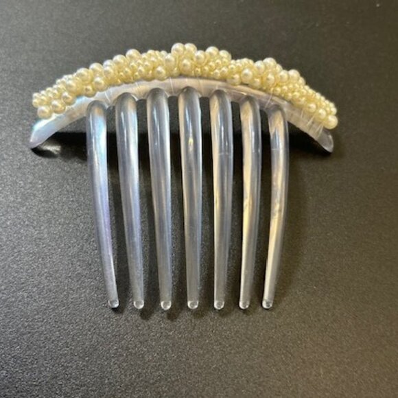 Vintage Accessories - Vintage Faux Pearl Wedding Tiara Hair Comb Lucite Bridal